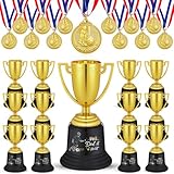 Tondiamo 24-teiliges Mini-Trophäen-Set, Goldmedaillen-Set, inkl. 12 Stück 13 cm große Kunststoff-Gold-Trophäen und 12 Stück 5,1 cm Fußball-Medaillen für Kinder, Erwachsene, Fußballmannschaft,