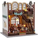 INSGEN DIY Miniatur Puppenhaus Gewächshaus Gebäude Zimmer Kit, Holz Diorama Buch Nook House Kits Build Crafts für Erwachsene, Mini Street Tiny Library House Making Kit 1:24 Maßstab