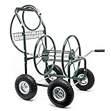 Wiltec Schlauchwagen ohne Schlauch, Schlauchaufroller für 5/8' (16 mm) Gartenschlauch bis 76 m, mit Reifen Ø 25cm Gartenschlauchwagen, Gartenschlauchtrommel