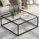 Quadratischer Couchtisch Aus Glas - Beistelltisch Wohnzimmertisch Glastisch Rechteckig, Coffee Table für Wohnzimmer Büro, Metallgestell, Schwarz, 67x67x40 cm