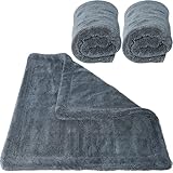 Orrdiffi 2 Stück Saugstarke Mikrofasertücher Auto Trockentuch Fusselfrei Lackschonend Ultraweich Poliertuch für Autopflege Fenster Reinigung Motorrad Haushalt 40x40 cm(Doppelseitig,1400 GSM)