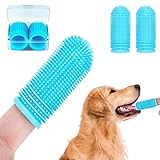Hundezahnbürste Silikon Zahnbürste 2 Stück Fingerlinge Zahnpflege, mit Aufbewahrungsbox,Fingerzahnbürste Hundezahnbürste für Kleine,Mittlere und GroßE Hunde(Blau)