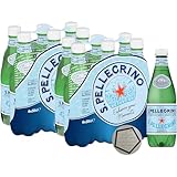 12er Tray San Pellegrino Mineralwasser | Natürliches Sprudelwasser aus den Lombardischen Alpen (12x 0.50L) inkl. LOVEVINO Silver Button Sticker