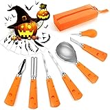 Alintor Kürbis Schnitzset, 7 Stück Halloween Kürbis Schnitzwerkzeug + 10 Kürbis Schnitzvorlagen, Kastanienbohrer Kinder, Kürbis Schnitzset Kinder, Halloween Basteln Kinder, Halloween Deko