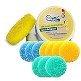 Pure100 MagicShine - Putzstein 1x300g - Universal Reinigungsstein inkl. 10 Ersatzschwämme, gegen Eingebranntes ohne Kratzer - für Küche, Bad, Edelstahl, Glas, Keramik - Magic Shine Reiniger Citrusduft