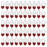Gradleen 50 Stück einzelnes Herzschloss mit Schlüssel, 8,9 cm, 50 mm, Liebes-Vorhängeschloss, Gummi, Malerei, rotes Metall, Liebesschloss für Lovelock-Brücke, Kartenbox, Schmuckschatulle, Tagebuch