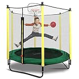 SereneLife 1,5 m Outdoor und Indoor Mini Kleinkind Trampolin mit Gehäuse Sicherheitsnetz Basketball Hoop Jumping Fun Trampolin für Kinder/Kinder, Basketball Hoop, Sicherheitsnetz Käfig