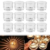 Vegena 12er Set Klare Teelichthalter Glas, Mini Teelichthalter, Klar Teelichthalter Set Teelichtgläser Klein Kerzengläser Votivkerzenhalter Für Tischdekoration, Hochzeit, Heimdekoration, Party