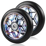 2 Stück Stunt Scooter Rollen 110 mm, Bunt Scooter Ersatzräder, 88A Rollerräder für Stunt mit ABEC-9 Lager Aluminium Speichenkern, ErsatzräderScooter Räder Kompatibel für allerleiScooter