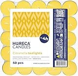 Horeca Candles - Citronella Teelichter - Set mit 50er Kerzen, Gelbe - Duftkerzen mit 4 Stunden Brenndauer - Für den Außenbereich, Balkon, Picknick, Camping