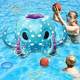 2-in-1 Pool Basketballkorb & Pool Ringwurfspiel, 80cm groß aufblasbares Oktopus, Aufblasbare Pool Spielzeug, Pool Wassersport Spielzeug, Schwimmbad Ringwurfspiel Oktopus Poolspielzeug Poolstool