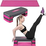 Neosport Aerobic Steppbrett Stepper Step-Bench mit Anti-Rutsch-Matte - Höhenverstellbar Stepbench mit 3 Stufen - Trainingsgerät für Büro und Zuhause - 28 x 68 x 20 cm - Rosa, Grau