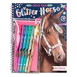 Depesche 12931 Miss Melody Create your Glitter Horses - Malbuch mit 30 Seiten zum Gestalten von Pferde-Motiven, inkl. 6 glitzernden Gelstiften