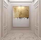 Orlco Art Handgemaltes Ölgemälde auf Leinwand, abstraktes Ölgemälde in Gold und Weiß, für Wohnzimmer,80 x120cm