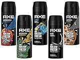 AXE Bodyspray Deo Spray Set 5x 150ml in beliebten Duftrichtungen für besonders viel Frische und Abwechslung, ohne Aluminium, mit 48h Schutz