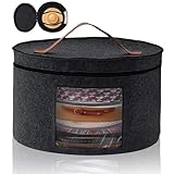 Hutschachtel Rund- Foldable Hat Storage Boxes Fabric with Lid und Zip, Leather Handle, Transparent Window, Hutschachtel- 42 x 25 cm (Dark Gray)
