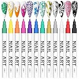 12 Farben 3D Nagelkunststift Set, Kalolary Nagelspitze Nail Art Pen, Graffiti-Punktierungsstift, Zeichnen, Malen, Liner, Pinsel für DIY Nagelkunst, Schönheit, Schmuck, Maniküre Werkzeuge