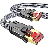 Cat 8 LAN Kabel 5m, Snowkids 40Gbps Netzwerkkabel Ethernet Kabel 2000MHz Hochgeschwindigkeits S/FTP RJ45 POE Gigabit Nylon geflochtener Vergoldeter Patchkabel für PS5 PS4 Router Modem TV Switch Laptop