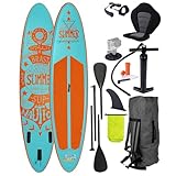 BRAST® SUP Board Summer | Aufblasbares Stand up Paddle Set | 320x81x15cm viele Modelle | 5 Jahre Garantie | inkl. Sonderzubehör | 2in1 Paddel Kajak-Sitz Action-Cam-Halterung Fußschlaufe | Türkis