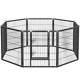 Feandrea Freilaufgehege, Laufstall DIY, mit 8 Gitterplatten je 77 x 80 cm, 2 L-förmige Riegel, transportabel, für innen und außen, extra große Haustiere ohne Halsband, grau PPK88G
