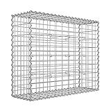 SONGMICS Gabionenkorb, Metall-Steinkorb mit 5 x 10 cm Maschenweite für Mauersteine, verzinkt, Steingabione Mauer, 100 x 80 x 30 cm, Silber GGB183