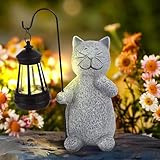 Pawfly Solar Garten Skulpturen Katzenfigur mit Solar Laterne Outdoor Katzenstatue Niedliche Resin Katzenlampe Licht Außendekoration für Balkon Terrasse Veranda Rasen und Garten