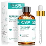 ENYORLI Ätherisches Pfefferminzöl 100ml Reines Pfefferminzöl für Haut, Gesicht, Haare, Aromatherapie, Diffusoren, Kerzenherstellung, Massage, Hauspflege, äußere Anwendung mit Pipette