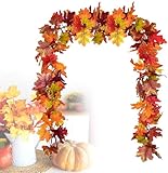 Herbst Girlande Ahornblätter, 2er-Pack künstliche Herbstgirlande Ahornblatt 1,8 m/Stück Herbstdekor Herbst-Erntedankdekor Einfaches Aufhängen für Kaminsims und Tisch