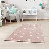 Jimri Kinderteppich DOTS l Pünktchen Gepunktet l Öko-Tex Siegel | Farbe: Beige Blau Rosa | Kinderzimmer/Jugendzimmer (Rosa, 80x150 cm)