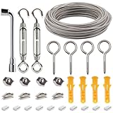 AMZSKU 15m 2mm Drahtseil Edelstahl, 304 Edelstahl Drahtseil Spanndraht, Drahtseil Rankhilfe Set, Stahlseil Ummantelt mit ösen spannschloss für String Light Suspension wäscheleine gardinenseil