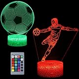 2 Stück - Fußball 3D Nachtlicht für Jungen, Fußball 3D Nachtlicht Kinder mit 16-Farben dimmbare Smart Touch Fernbedienung Dekorative Lampe Nachtlampe XMAS BDAY Geschenke für Kinder Jungen Mädchen