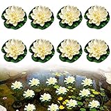 JOKILY 8 Stück Schwimmende Blumen, Wasserlilie Pflanzen, Künstliche Seerosen Schwimmend, Künstliche Blumen White Lotus, Teichpflanzen Künstlich, Schwimmende Teichdeko für Gartenterrasse Dekoration