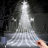 LED Weihnachtsbeleuchtung Außen, LED Solar Weihnachtsbaum Lichterkette, 9*2M 8 Modi 198 LEDs Außen Wasserdicht Christbaumbeleuchtung mit Sterne Fernbedienung für Party, Fest, Weihnachtsbaumdekoration