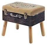 Kobolo Kofferhocker, 50x36x45 cm, Leinen Natur Braun, Sitzhocker mit Stauraum im Vintage-Design, dekorativ & multifunktional für Flur, Wohnzimmer & Schlafzimmer