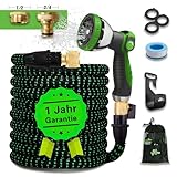 WEUE Gartenschlauch Flexibel 15M Flexibler Gartenschlauch mit 10 Funktionen Sprühdüse, Leicht, Anti-Verdrehung, 3450D Wasserschlauch 3-Lagen-Latexkern mit 3/4 Zoll & 1/2 Zoll Schlauchanschlussstücken