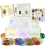 Milaboo® Magie der Edelsteine – 12x Glückssteine mit Bedeutung & Karte im Organzasäckchen – Set mit Broschüre – Mutstein, Schutzstein, Geschenk für Kinder & Erwachsene