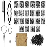 DECARETA 24 Stücke Bartperle Wikinger Rune Bart Perlen 10*13mm Nordische Haarperlen Bartschmuck Flechten Runenperlen mit Clip und 400 Schwarze Gummibänder mit Beutel für Armband Halskette DIY Anhänger