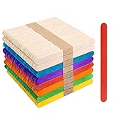 VGOODALL 400 Stück Bunte Holzstäbchen, Holzeisstiele zum Basteln Popsicle Sticks Eisstiele aus Holz Bunt Natur Kosmetik