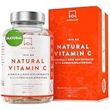 Vitamin C Hochdosiert Vegan - Acerola Vitamin C 1000mg pro Tagesdosis (2 Kapseln) mit Hagebutten, und Zitrus-Bioflavonoiden aus Orangenfrucht Extrakt - 180 Natürliches Vitamin C Kapseln