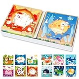 Würfelpuzzle Holzpuzzle Bildwürfel für 2 3 4 Jahren, 2 Stück 6 in 1 Montessori Holzpuzzle, Montessori Holzspielzeug Lernspiele für Baby Junge Mädchen