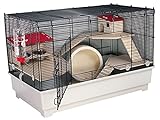 PETGARD Mäuse- und Hamsterkäfig, Nagerhaus mit 3 Holzetagen, Komplettset mit Laufrad und weiterem Zubehör, 75x43x49 cm, Borneo M Deluxe