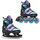 RAVEN Inline Skates Inliner für Kinder und Erwachsene OPTIONAL 2in1 mit Schlittschuhen verstellbar (Drill Violet/Mint mit Kufen, 30-33 (18,5-20,5cm))