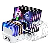 SooPii USB-C-Multi-Ladestation, 100 W, 10-Port-Typ-C-Schnellladestation für mehrere Geräte mit verstellbaren Trennwänden, Lade-Organizer kompatibel mit Telefon, Tablet, Kindle und mehr (weiß)