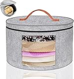 Alleshelfer Hutaufbewahrungsbox mit Deckel, 43x25cm, Faltbar, Transparentes Fenster, Ledergriff (Light Gray)