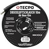 TECPO Druckluftschlauch 6/12mm, 10m lang, Luftschlauch 20 bar (290 psi) Arbeitsdruck, 1/4 Anschlussstück für Kompressor, Reifenfüller und Schlagschrauber