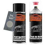 TRISTARcolor 2K Spraydosen Set RAL 9007 Graualuminium Metallic seidenmatt Basislack 2 Komponenten Klarlack Sprühdose Spritzlack Sprühlack