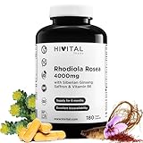 Rhodiola Rosea 4000 mg. 180 vegane Kapseln für 6 Monate. Mit Extrakten aus Rhodiola Rosea, sibirischem Ginseng, Safran und Vitamin B6. Hergestellt von HIVITAL