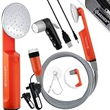 KESSER® Campingdusche mit Akku Tauchpumpe Handbrause 2X 2200mAh-Lithium-Akku, USB-Ladekabel, für Camping Garten - Auto - Outdoor, Hundedusche, Autoreinigung, Inkl. Tragetasche, Schwarz/Orange