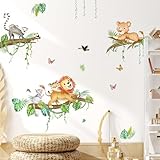 Tanlaby Tier auf Baum Wandsticker Dschungeltier Wandtattoo Löwe Leopard Lemur Wandaufkleber Selbstklebend Abnehmbare Wand Kunst Aufkleber für Kinderzimmer Kinderzimmer Spielzimmer Wanddekoration