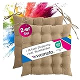 wometo 2er Set Sitzkissen Stuhl 40x40 Oeko-TEX - beige Sitzpolster Stuhlkissen mit Bändern/Schleifen für Indoor und Outdoor (2 Stück)